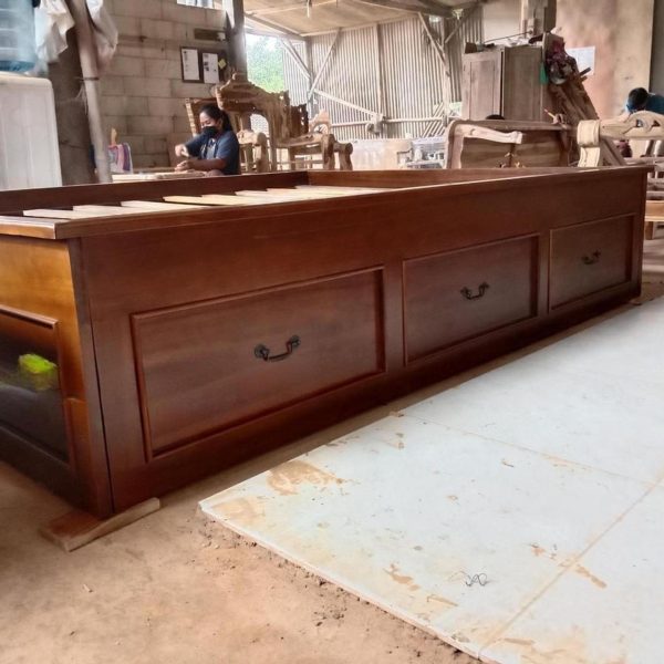 Dipan minimalis 3 laci full kayu jati,tempat tidur jati mira design