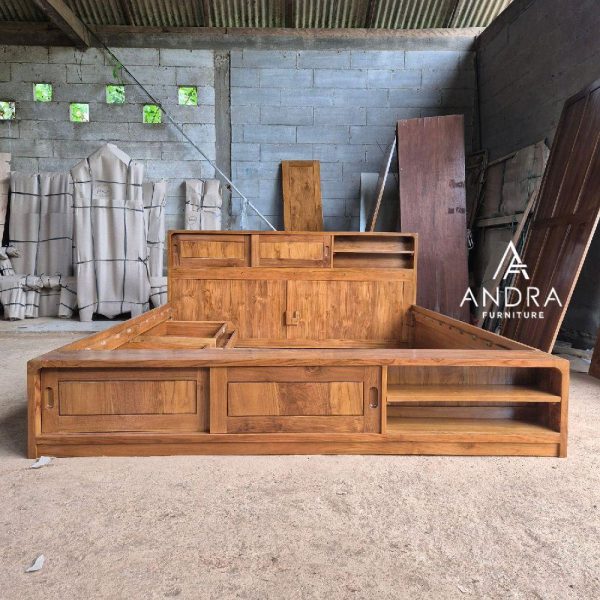 Kayu Jati Minimalis Multifungsi Banyak Rak Penyimpanan Dan Laci