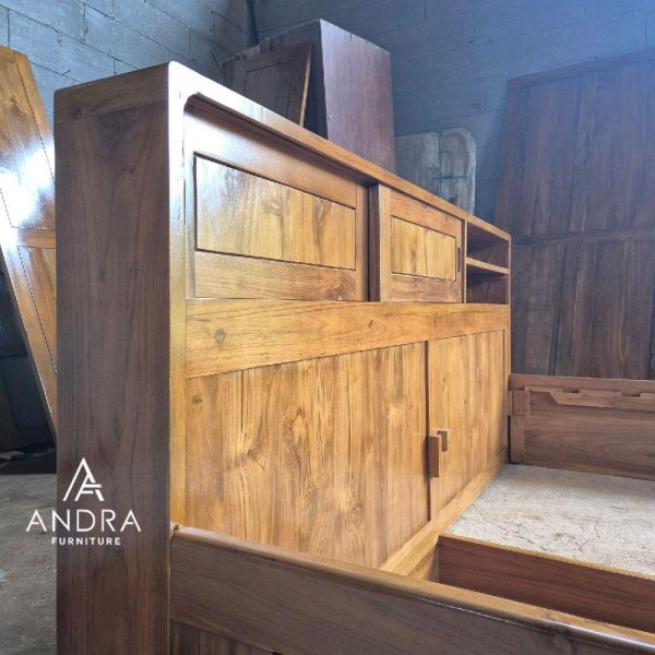 Kayu Jati Minimalis Multifungsi Banyak Rak Penyimpanan Dan Laci