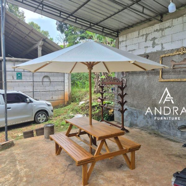 Meja Bangku Taman Payung Garden Table Set Kayu Jati