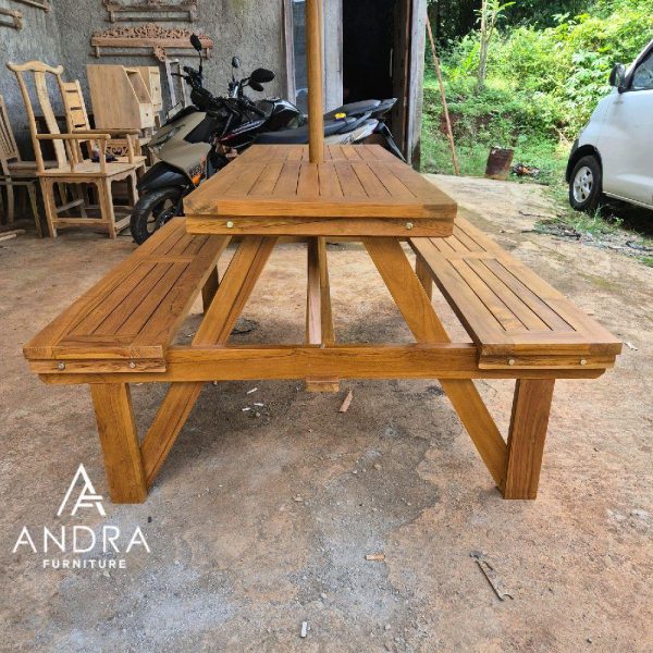 Meja Bangku Taman Payung Garden Table Set Kayu Jati