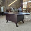 meja tamu minimalis modern 1 laci kayu jati top oval