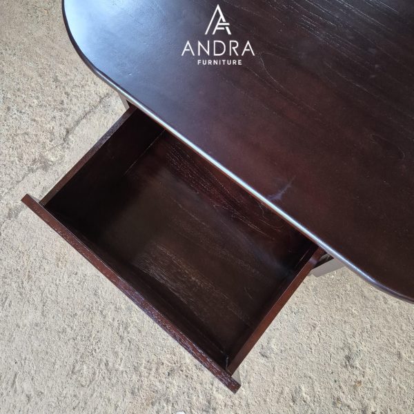 meja tamu minimalis modern 1 laci kayu jati top oval