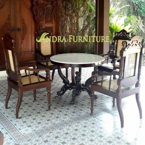 set meja makan 4 kursi raja kayu jati top table marmer terlaris