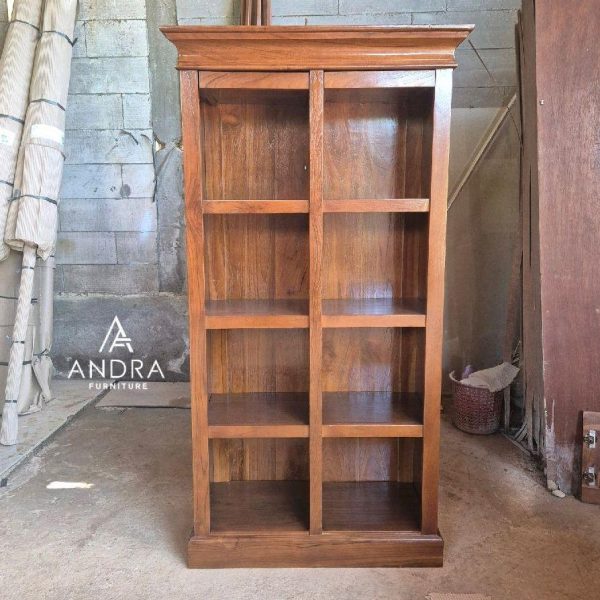 Almari Penyimpanan Helm Kayu Jati Minimalis, rak buku minimalis kayu jati