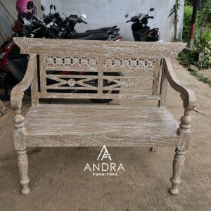 Bangku Klasik White Wash Rustic Kayu Jati 2 Dudukan 2 seater