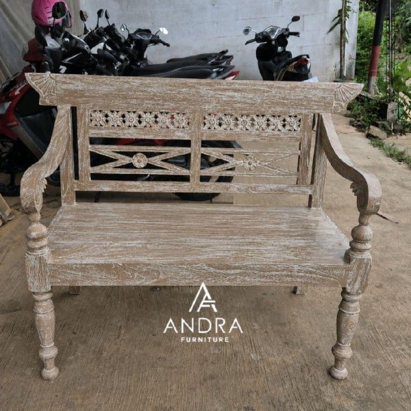 Bangku Klasik White Wash Rustic Kayu Jati 2 Dudukan 2 seater