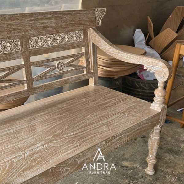 Bangku Klasik White Wash Rustic Kayu Jati 2 Dudukan 2 seater