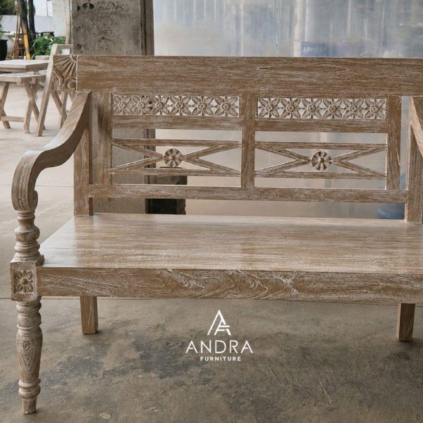 Bangku Klasik White Wash Rustic Kayu Jati 2 Dudukan 2 seater