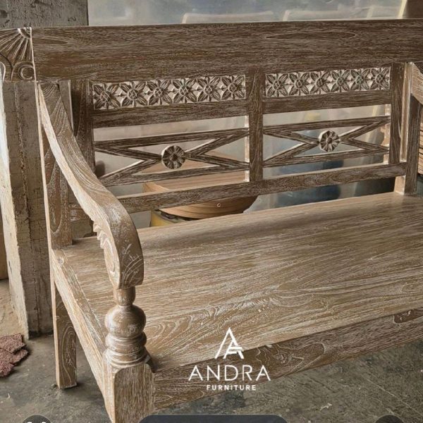 Bangku Klasik White Wash Rustic Kayu Jati 2 Dudukan 2 seater