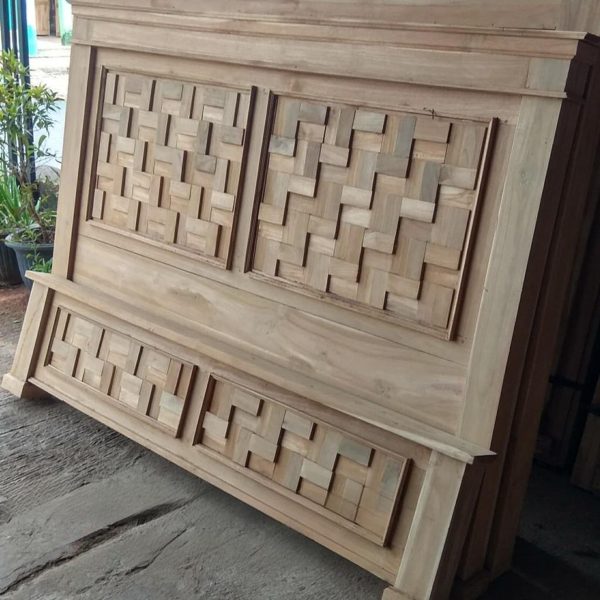 Dipan minimalis model zig-zag papan rata lantai bahan kayu jati