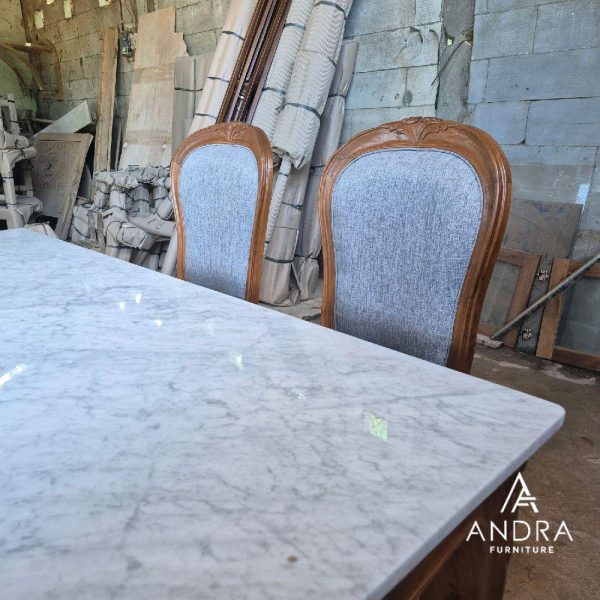 SET MEJA MAKAN JATI UKIR 6 KURSI TOP MARMER CARRARA IMPORT