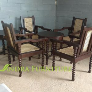 kursi tamu rotan model kuno kayu jati, kursi tamu jawa 4 kursi 2 meja