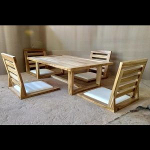 set meja makan minimalis lesehan kimono 4 kursi kayu jati