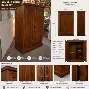 Almari Kos 2 Pintu Kayu Jati Solid  Minimalis, Kokoh & Awet