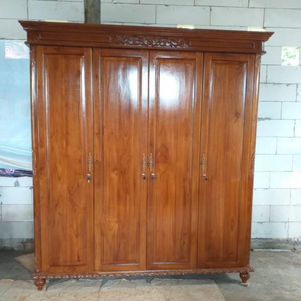 Almari pakaian 4 pintu kayu jati, lemari besar bahan full kayu jati