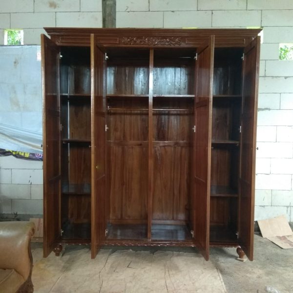 Almari pakaian 4 pintu kayu jati, lemari besar bahan full kayu jati