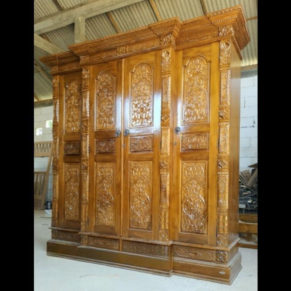 Almari pakaian ukiran gebyok 4 pintu bahan full kayu jati