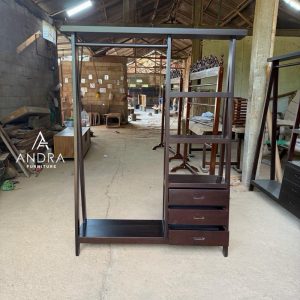Gawangan Baju gantungan handuk Minimalis 3 Laci Kayu Jati