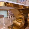 Meja Makan 8 Kursi Stainless Gold Top Marmer Carara