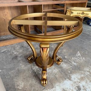 Rangka Meja Round Table Meja Foyer Kaki Lengkung 3 Kaki Finishing Gold Antik