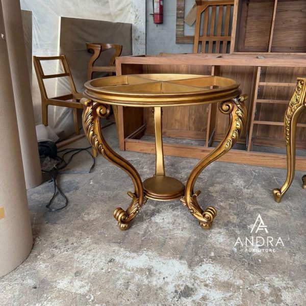 Rangka Meja Round Table Meja Foyer Kaki Lengkung 3 Kaki Finishing Gold Antik2 Rangka Meja Round Table Meja Foyer Kaki Lengkung 3 Kaki Finishing Gold Antik