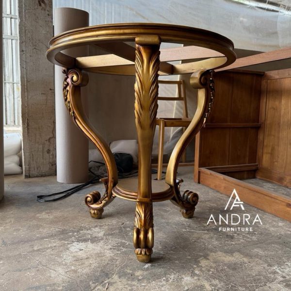 Rangka Meja Round Table Meja Foyer Kaki Lengkung 3 Kaki Finishing Gold Antik3 Rangka Meja Round Table Meja Foyer Kaki Lengkung 3 Kaki Finishing Gold Antik