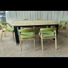 meja makan cafe minimalis kaki besi 6 kursi bahan kayu jati teak wood