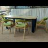 meja makan cafe minimalis kaki besi 6 kursi bahan kayu jati teak wood