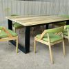 meja makan cafe minimalis kaki besi 6 kursi bahan kayu jati teak wood