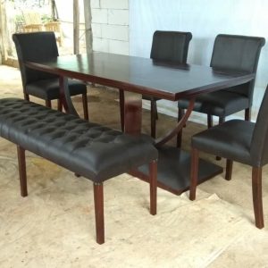 set kursi meja makan minimalis meja kaki lengkung kayu jati