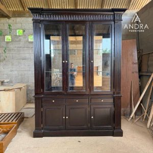 Almari Pajangan 3 Pintu Modern Minimalis Kayu Jati 