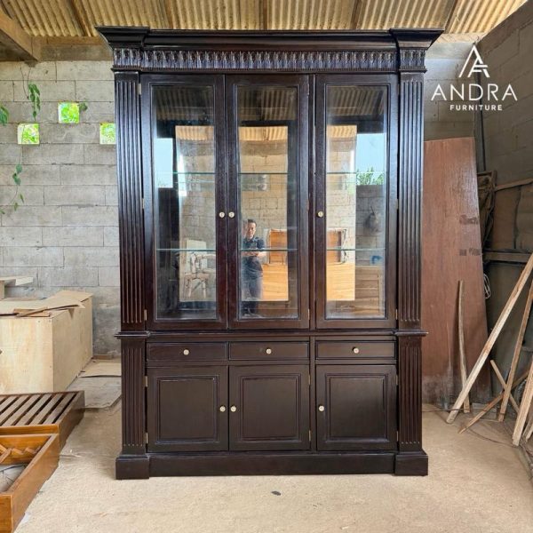 Almari Pajangan 3 Pintu Modern Minimalis Kayu Jati 