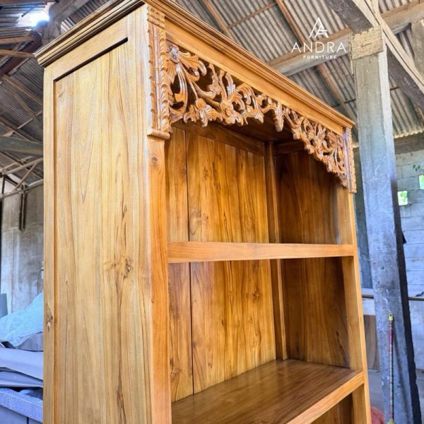 Almari Penyimpanan Baju Batik Ukir Kayu Jati 3 Laci Lemari Etalase Butik