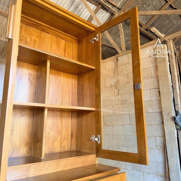 Rak buku lemari buku Kaca Plus Laci Minimalis Modern  Full Kayu Jati