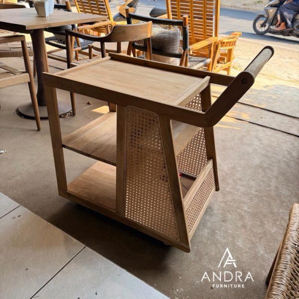 Troli Rotan Minimalis Modern Kayu Jati