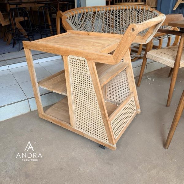 Troli Rotan Minimalis Modern Kayu Jati