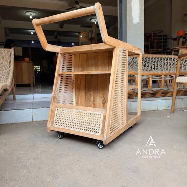 Troli Rotan Minimalis Modern Kayu Jati