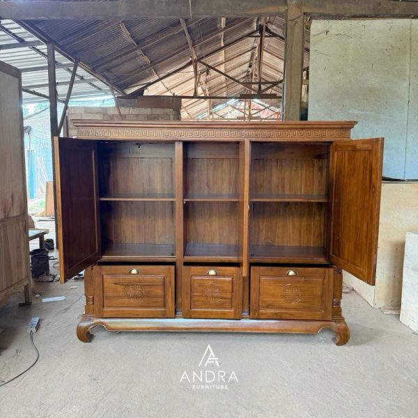Buffet Tinggi Kayu Jati Model Hongkong Partisi Elegan Mewah Berkarakter 3 Buffet Tinggi Kayu Jati Model Hongkong Partisi Elegan Mewah Berkarakter